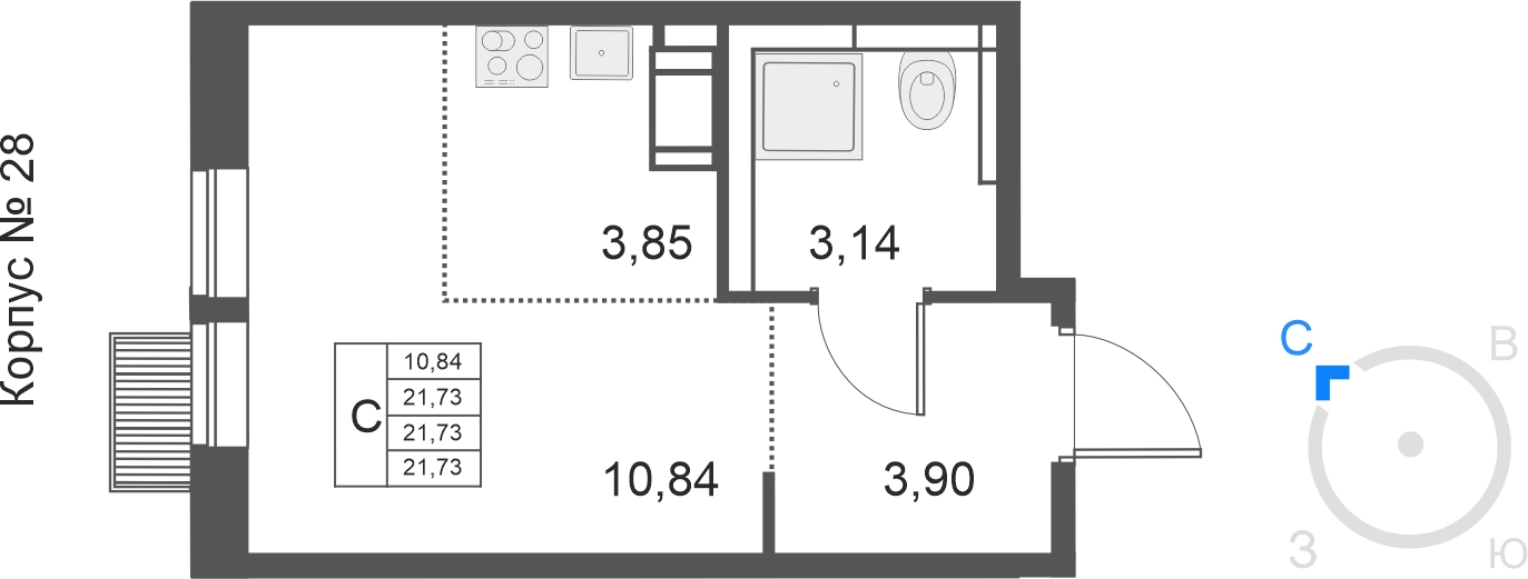2-комнатная квартира в ЖК Дом у Каретного на 9 этаже в 4 секции. Сдача в 2 кв. 2020 г.