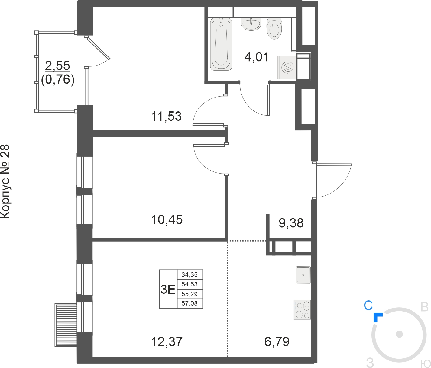 1-комнатная квартира (Студия) в ЖК Большое Путилково на 6 этаже в 4 секции. Сдача в 3 кв. 2026 г.