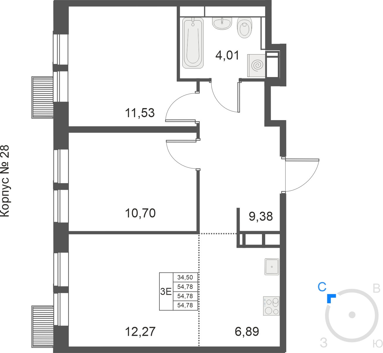 3-комнатная квартира с отделкой в ЖК Мякинино парк на 6 этаже в 2 секции. Сдача в 3 кв. 2021 г.