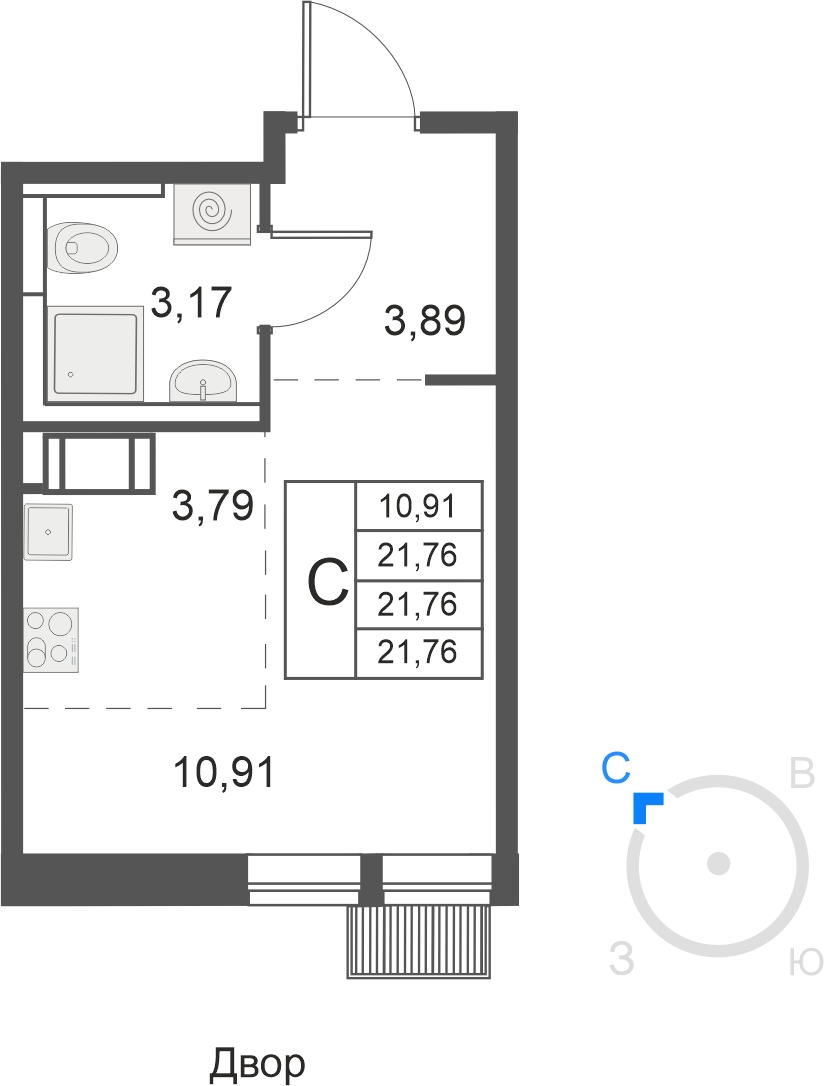 1-комнатная квартира (Студия) с отделкой в ЖК Большое Путилково на 20 этаже в 4 секции. Сдача в 3 кв. 2026 г.
