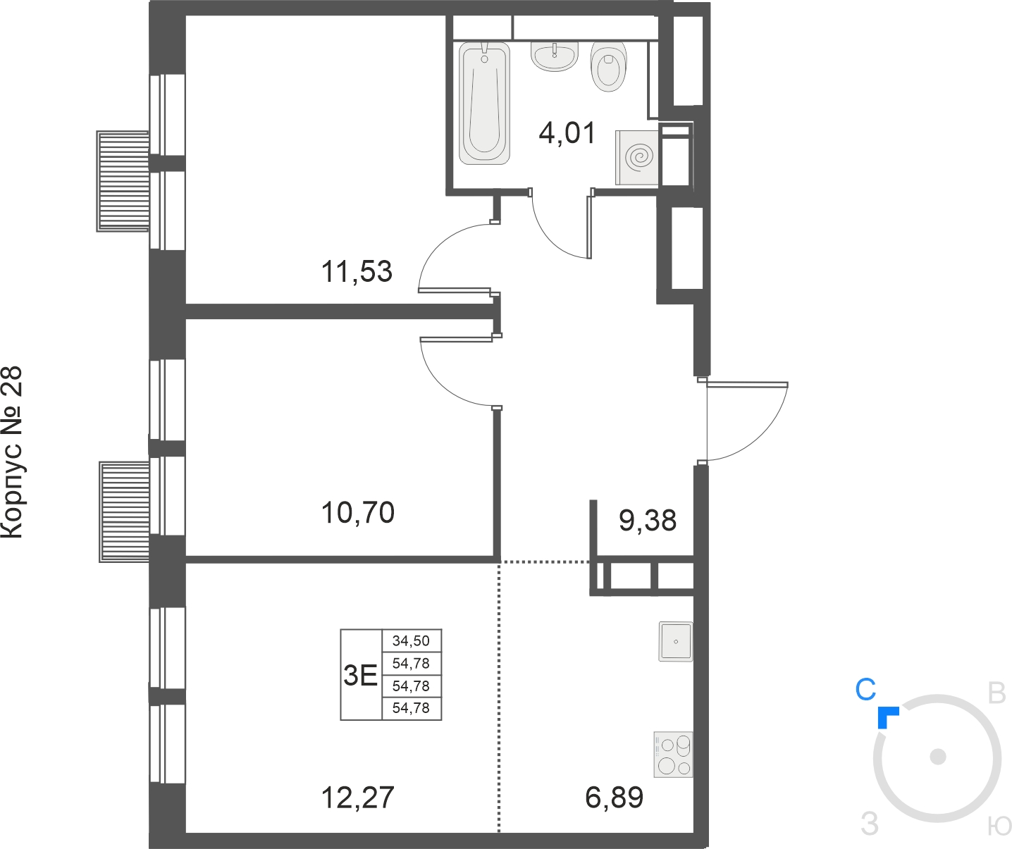 3-комнатная квартира в ЖК Дом у Каретного на 5 этаже в 4 секции. Сдача в 2 кв. 2020 г.