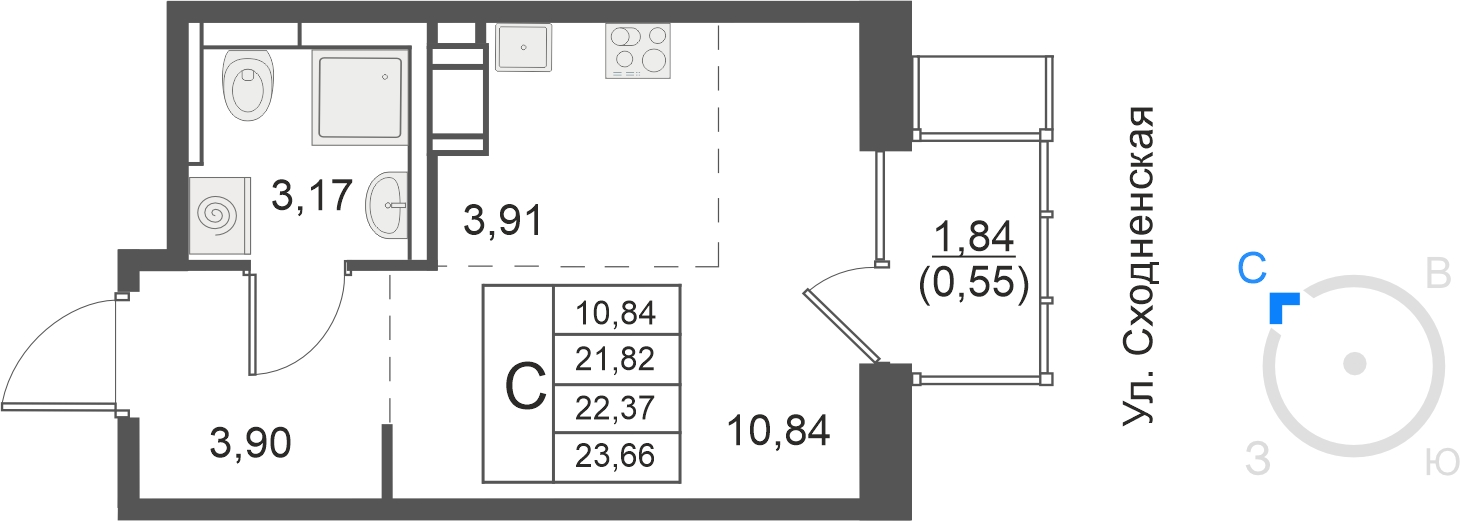 2-комнатная квартира с отделкой в ЖК Мякинино парк на 9 этаже в 3 секции. Сдача в 4 кв. 2021 г.