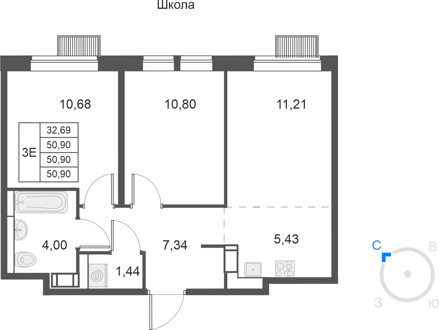 2-комнатная квартира с отделкой в ЖК Мякинино парк на 3 этаже в 2 секции. Сдача в 4 кв. 2021 г.