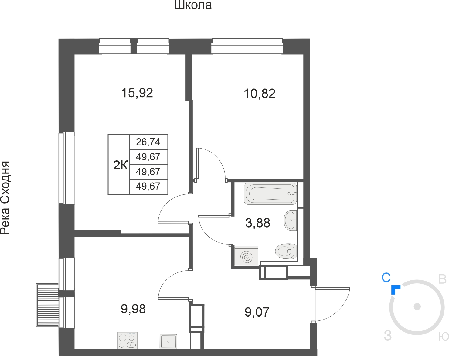 1-комнатная квартира с отделкой в ЖК Михайловский парк на 29 этаже в 2 секции. Сдача в 2 кв. 2024 г.