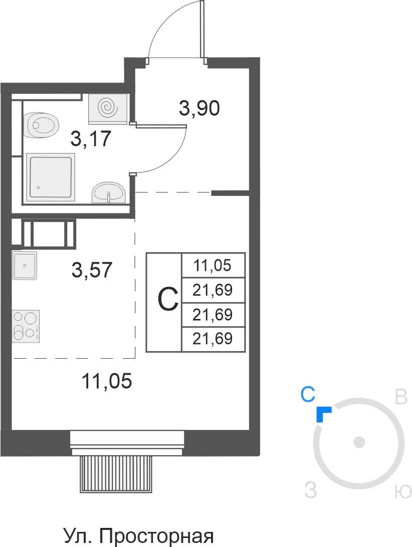 1-комнатная квартира (Студия) с отделкой в ЖК Большое Путилково на 14 этаже в 8 секции. Сдача в 3 кв. 2026 г.