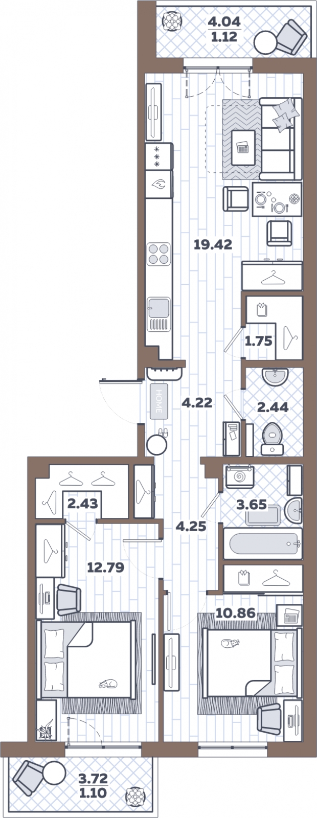 1-комнатная квартира с отделкой в ЖК Михайловский парк на 30 этаже в 2 секции. Сдача в 2 кв. 2024 г.