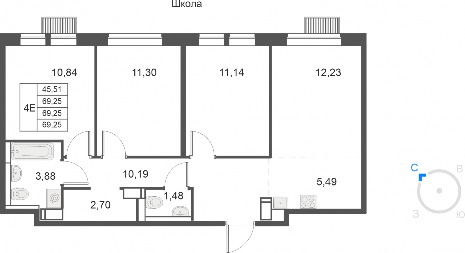3-комнатная квартира с отделкой в ЖК Инновация на 11 этаже в 8 секции. Сдача в 2 кв. 2023 г.