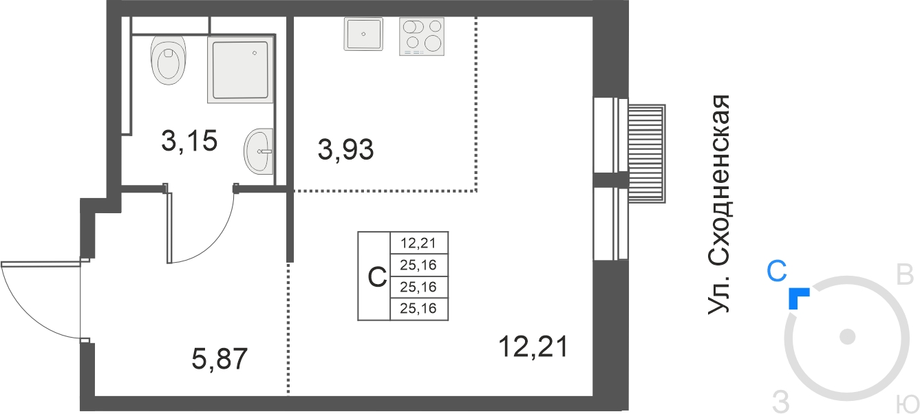 1-комнатная квартира (Студия) с отделкой в ЖК Большое Путилково на 2 этаже в 1 секции. Сдача в 2 кв. 2026 г.