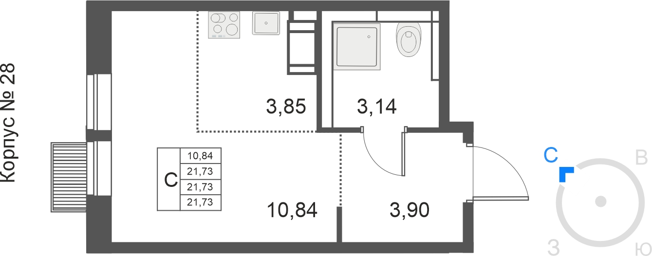 1-комнатная квартира (Студия) с отделкой в ЖК Большое Путилково на 4 этаже в 1 секции. Сдача в 2 кв. 2026 г.