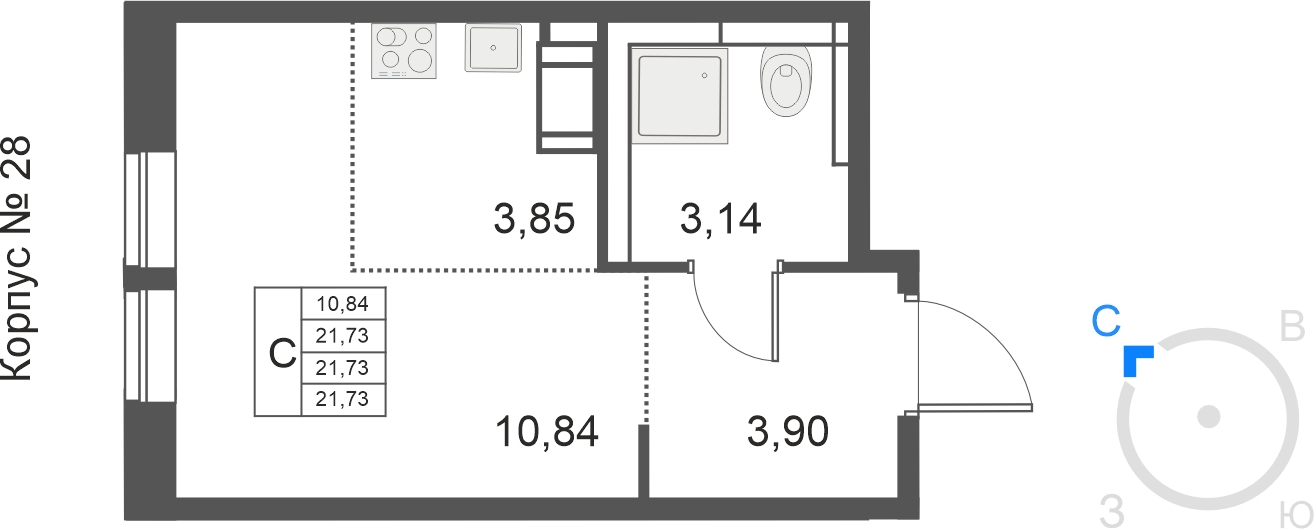 1-комнатная квартира (Студия) в ЖК Большое Путилково на 10 этаже в 1 секции. Сдача в 2 кв. 2026 г.