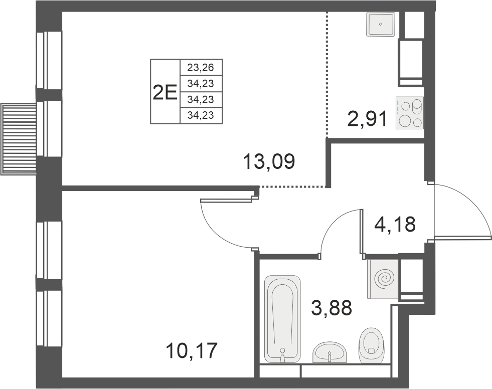 1-комнатная квартира с отделкой в ЖК Михайловский парк на 26 этаже в 1 секции. Сдача в 2 кв. 2024 г.
