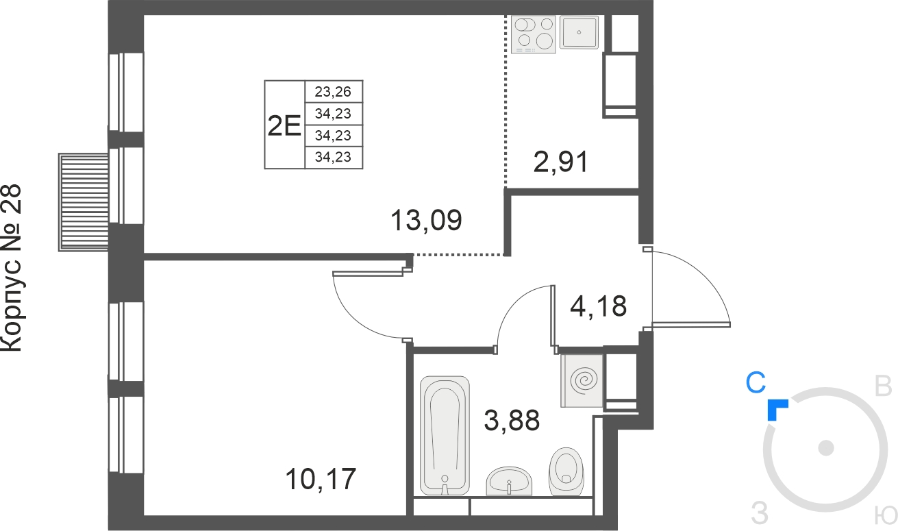 2-комнатная квартира в ЖК Дом у Каретного на 6 этаже в 4 секции. Сдача в 2 кв. 2020 г.
