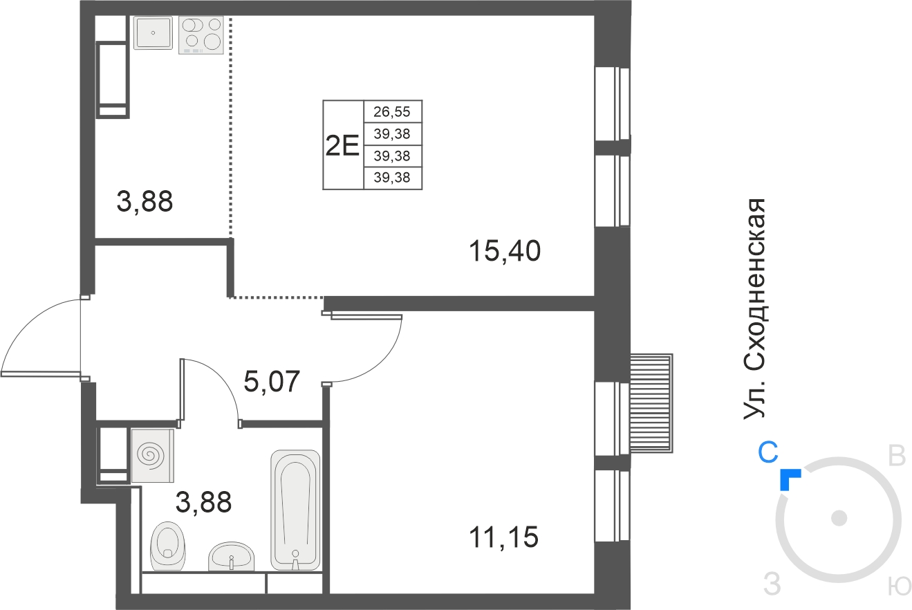 1-комнатная квартира в ЖК Большое Путилково на 10 этаже в 5 секции. Сдача в 3 кв. 2026 г.