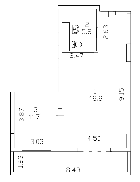 1-комнатная квартира с отделкой в МФК Маршал на 4 этаже в 4 секции. Дом сдан.