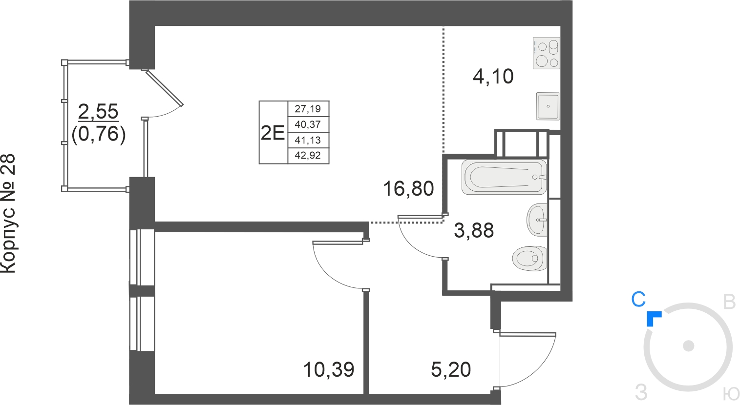 1-комнатная квартира (Студия) с отделкой в ЖК Большое Путилково на 11 этаже в 5 секции. Сдача в 3 кв. 2026 г.