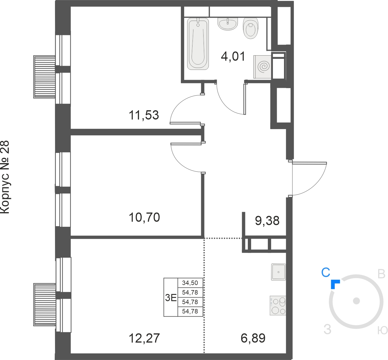 1-комнатная квартира (Студия) с отделкой в ЖК Михайловский парк на 32 этаже в 1 секции. Сдача в 2 кв. 2024 г.