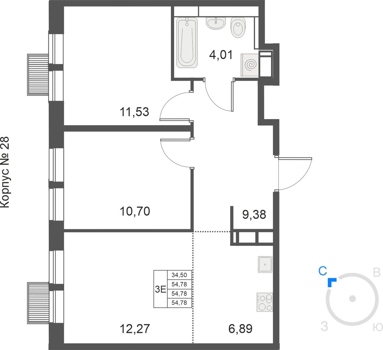 1-комнатная квартира (Студия) с отделкой в ЖК Михайловский парк на 30 этаже в 1 секции. Сдача в 2 кв. 2024 г.