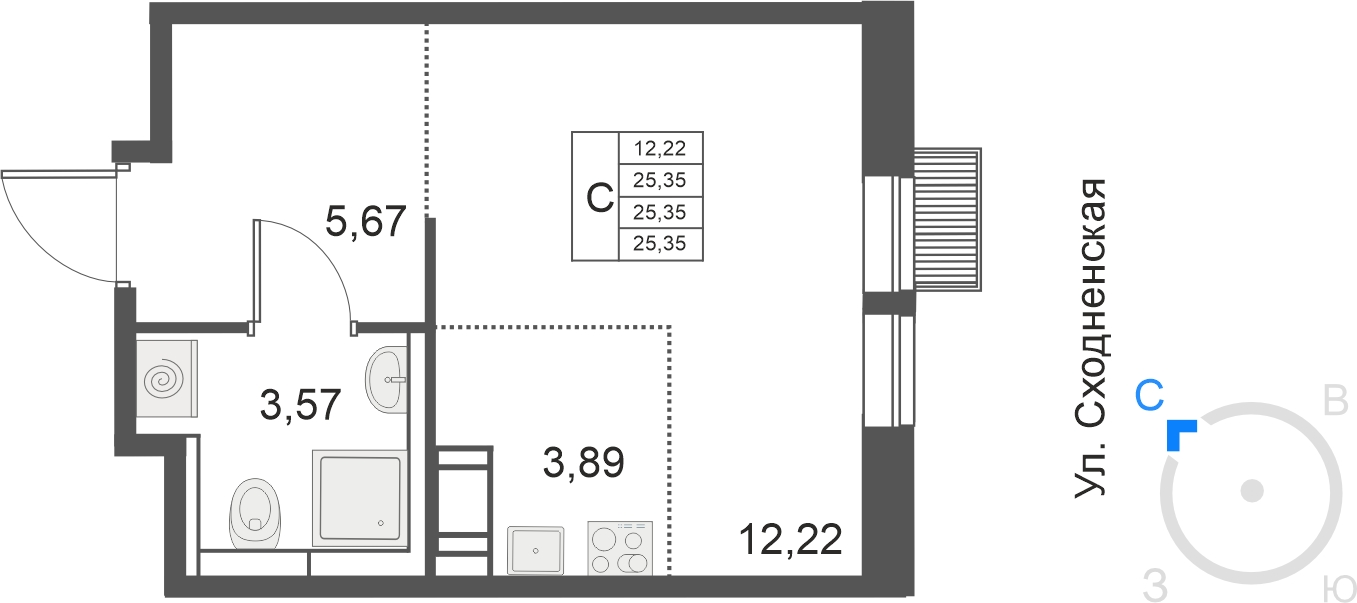 1-комнатная квартира (Студия) с отделкой в ЖК Михайловский парк на 28 этаже в 1 секции. Сдача в 2 кв. 2024 г.