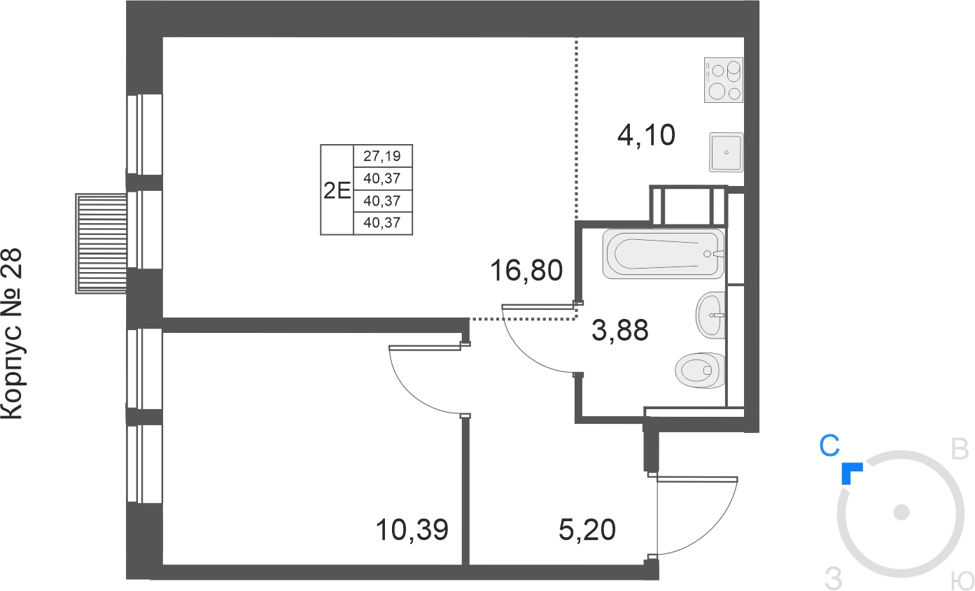 1-комнатная квартира в ЖК Дом у Каретного на 3 этаже в 4 секции. Сдача в 2 кв. 2020 г.