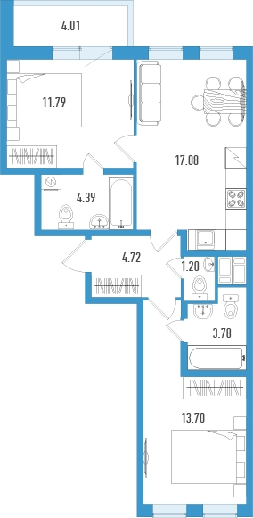 2-комнатная квартира с отделкой в ЖК Большое Путилково на 17 этаже в 5 секции. Сдача в 3 кв. 2026 г.