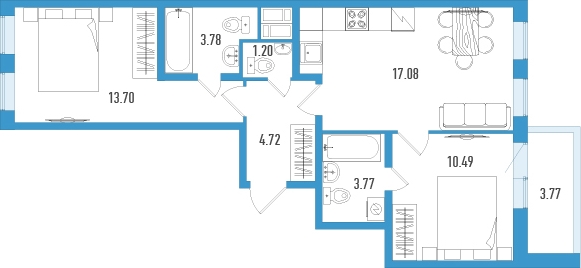 3-комнатная квартира в ЖК Дом у Каретного на 5 этаже в 3 секции. Сдача в 2 кв. 2020 г.