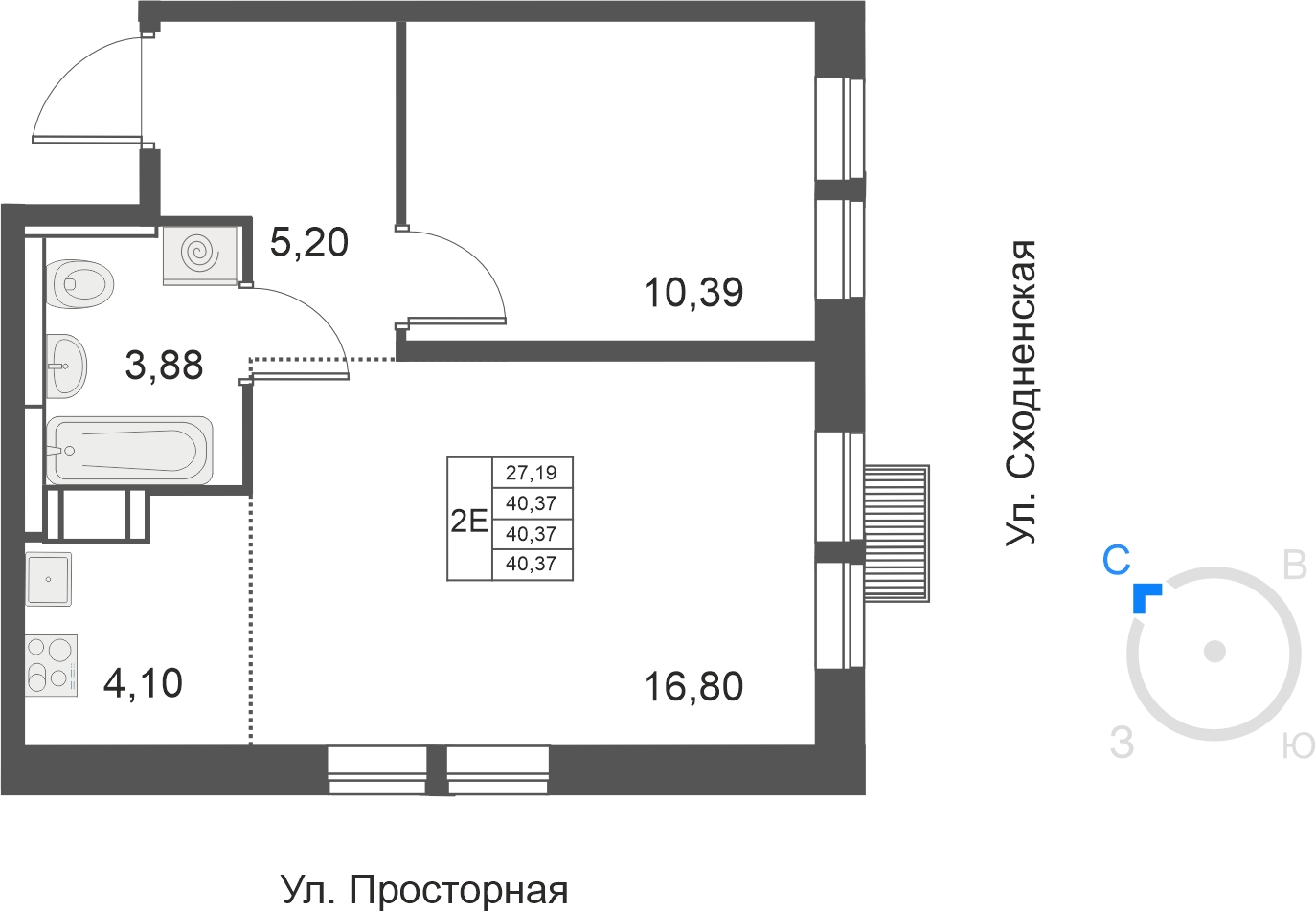2-комнатная квартира в ЖК Большое Путилково на 4 этаже в 3 секции. Сдача в 3 кв. 2026 г.