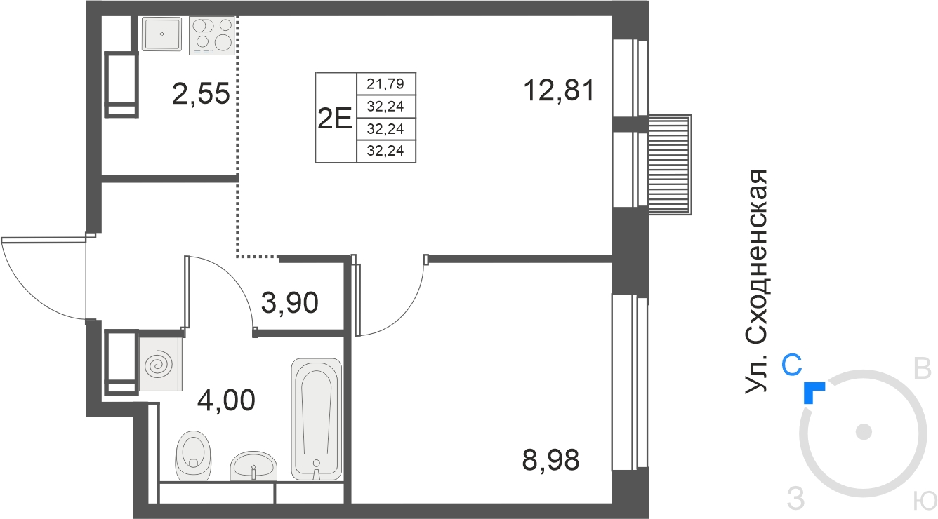 1-комнатная квартира с отделкой в ЖК Мякинино парк на 12 этаже в 1 секции. Сдача в 4 кв. 2021 г.