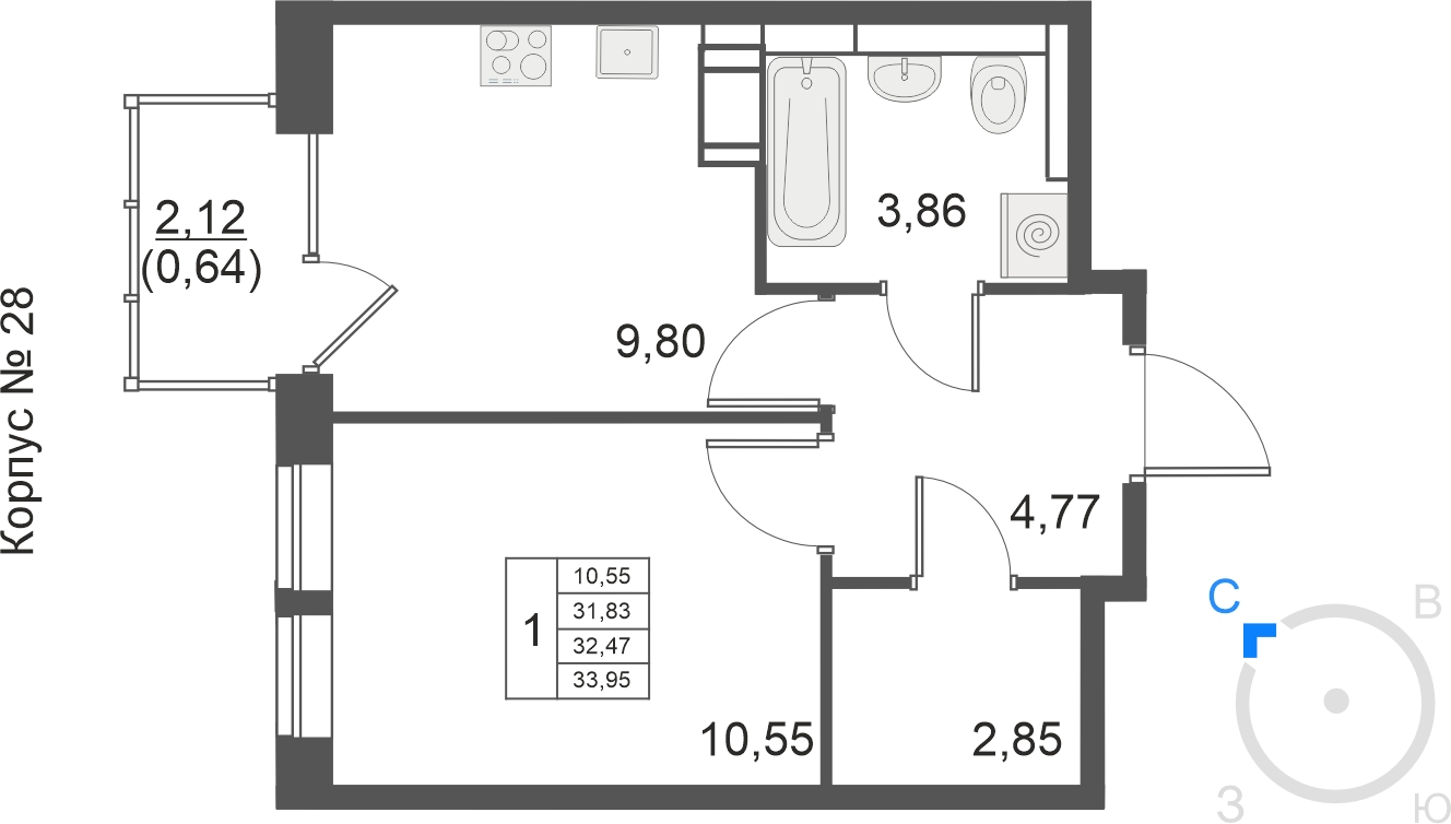 1-комнатная квартира с отделкой в ЖК Большое Путилково на 15 этаже в 2 секции. Сдача в 2 кв. 2026 г.