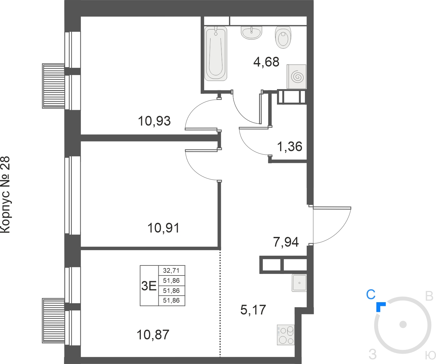 2-комнатная квартира с отделкой в ЖК AEROCITY CLUB на 5 этаже в и секции. Сдача в 4 кв. 2021 г.