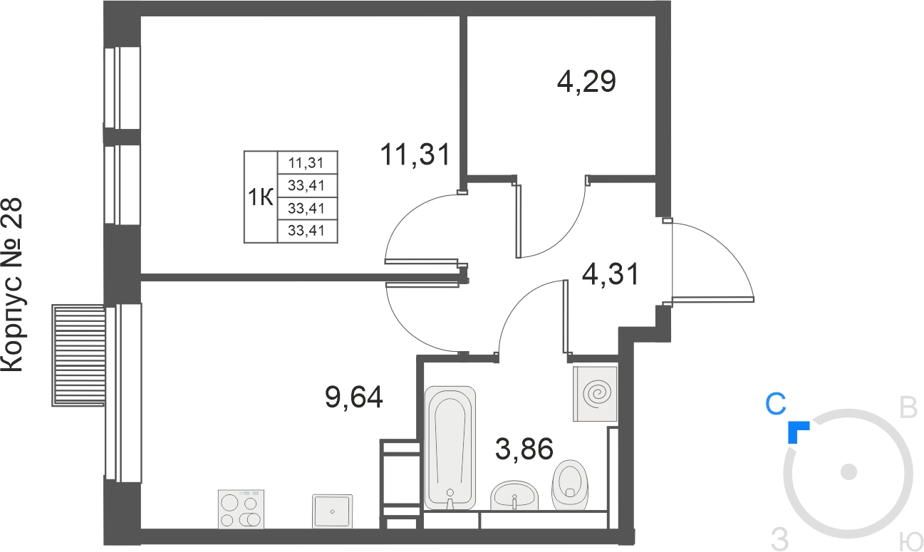 1-комнатная квартира с отделкой в ЖК Мякинино парк на 13 этаже в 1 секции. Сдача в 3 кв. 2021 г.