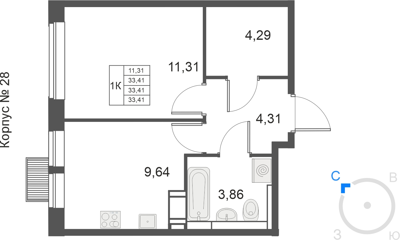 2-комнатная квартира в ЖК Большое Путилково на 3 этаже в 8 секции. Сдача в 3 кв. 2026 г.