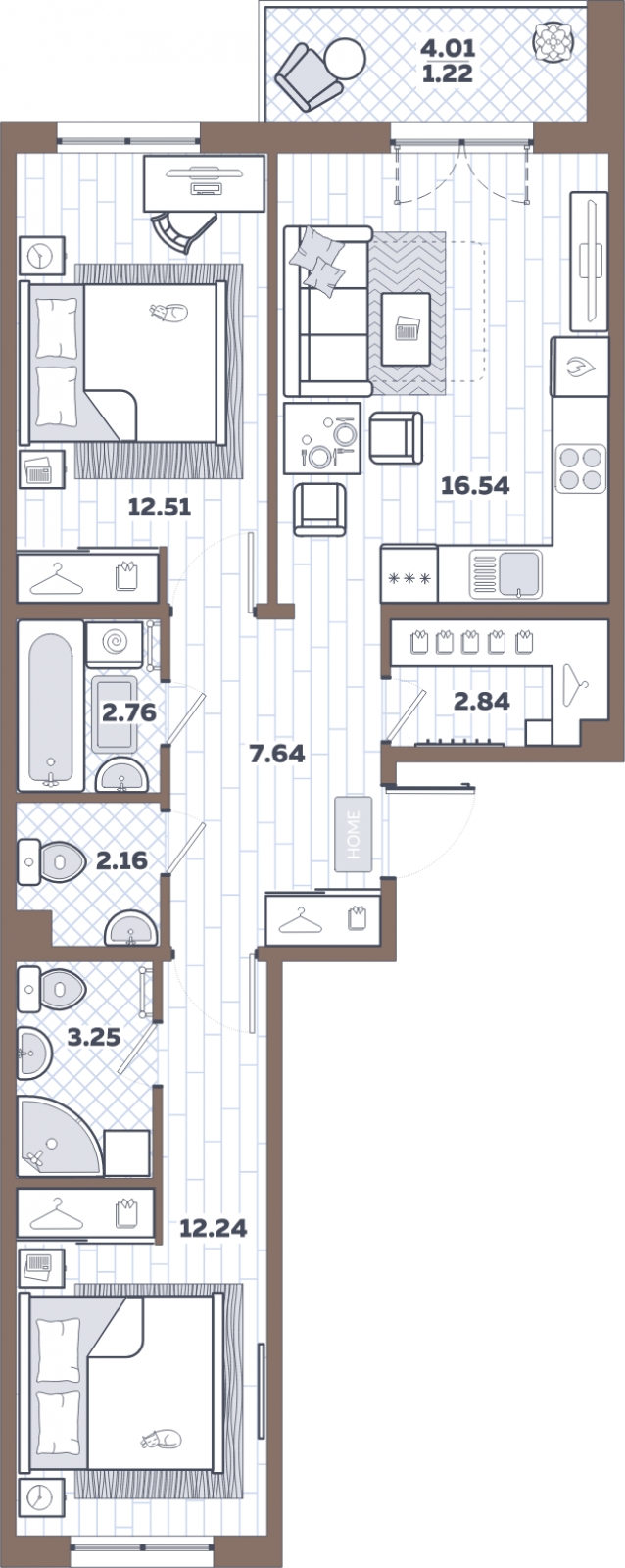 2-комнатная квартира с отделкой в ЖК Мякинино парк на 5 этаже в 1 секции. Сдача в 4 кв. 2021 г.