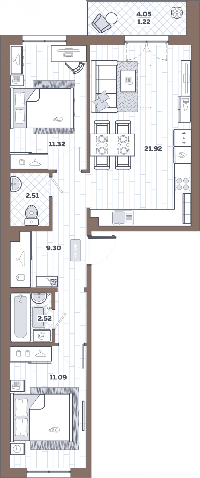 3-комнатная квартира с отделкой в ЖК Большое Путилково на 5 этаже в 4 секции. Сдача в 3 кв. 2026 г.