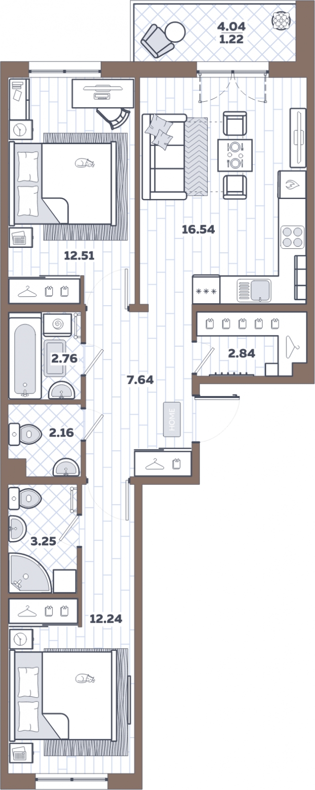 1-комнатная квартира с отделкой в ЖК AEROCITY CLUB на 3 этаже в и секции. Сдача в 4 кв. 2021 г.
