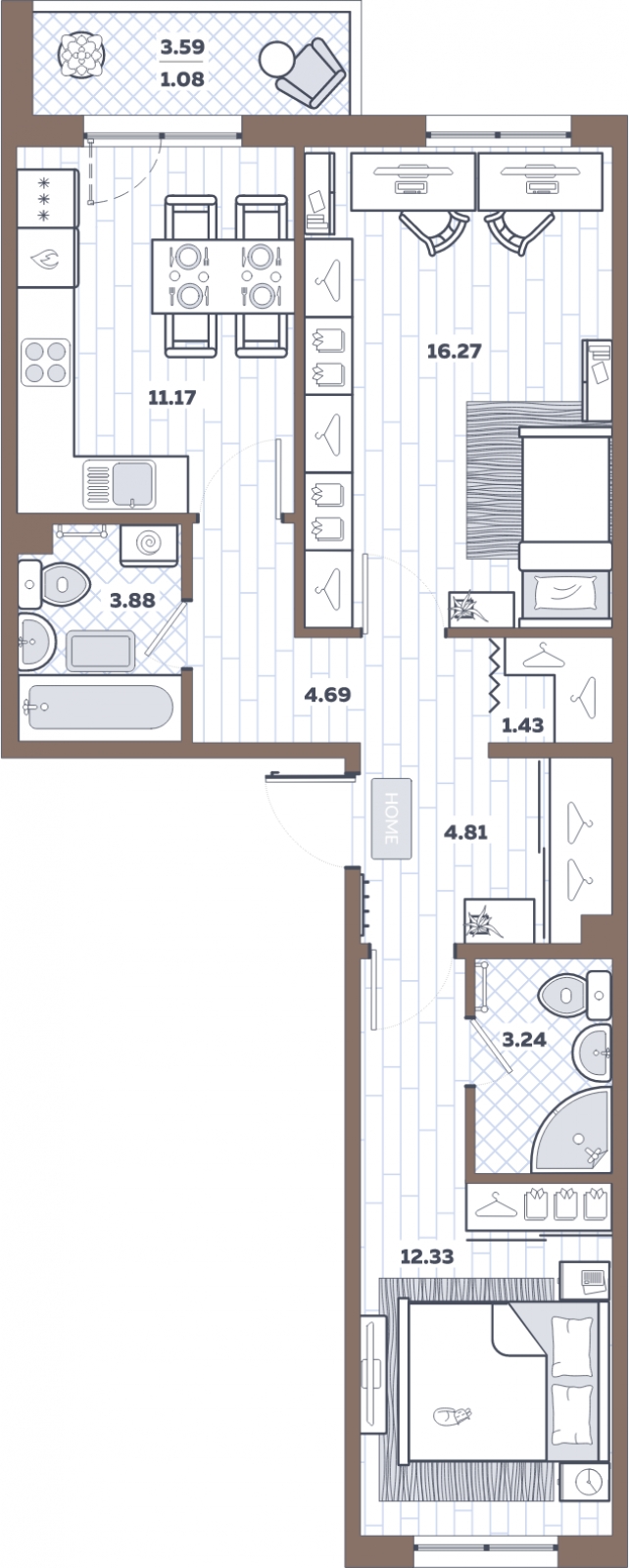 2-комнатная квартира с отделкой в ЖК Большое Путилково на 15 этаже в 1 секции. Сдача в 2 кв. 2026 г.