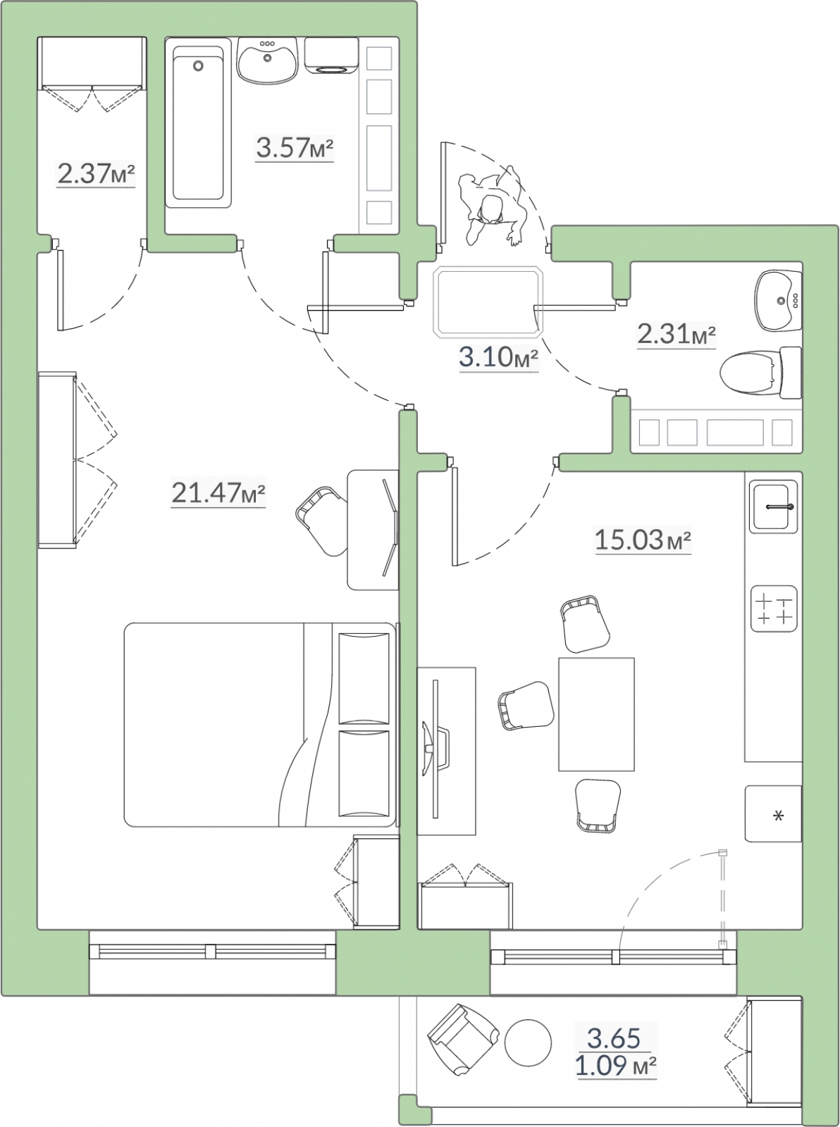 2-комнатная квартира с отделкой в ЖК Большое Путилково на 13 этаже в 4 секции. Сдача в 3 кв. 2026 г.