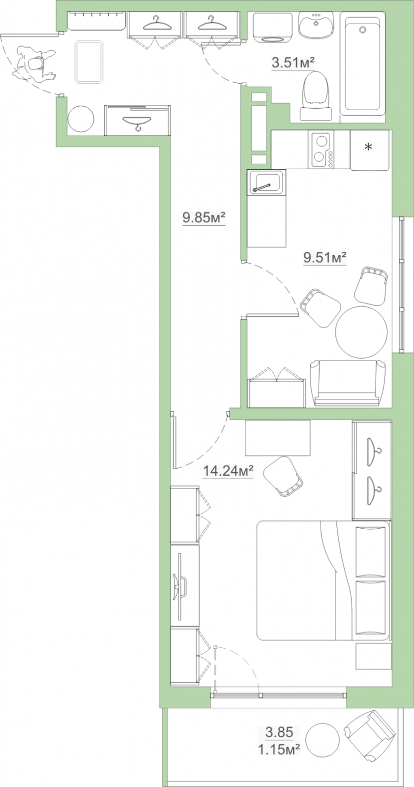 1-комнатная квартира с отделкой в ЖК Мякинино парк на 5 этаже в 1 секции. Сдача в 3 кв. 2021 г.