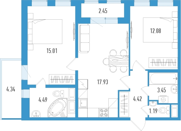 2-комнатная квартира в ЖК Большое Путилково на 14 этаже в 3 секции. Сдача в 4 кв. 2023 г.
