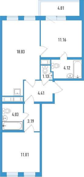 3-комнатная квартира с отделкой в ЖК Мякинино парк на 10 этаже в 4 секции. Сдача в 4 кв. 2021 г.