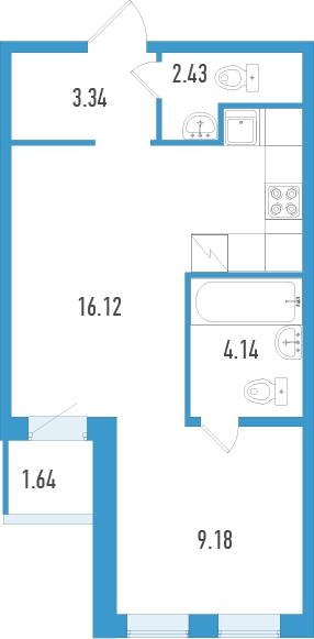 1-комнатная квартира (Студия) с отделкой в ЖК AEROCITY CLUB на 7 этаже в а секции. Сдача в 4 кв. 2021 г.