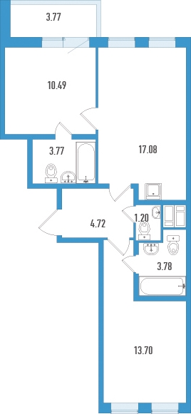 3-комнатная квартира с отделкой в ЖК Черная Речка на 9 этаже в 1 секции. Сдача в 4 кв. 2023 г.