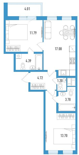 2-комнатная квартира в ЖК Большое Путилково на 12 этаже в 6 секции. Сдача в 3 кв. 2026 г.