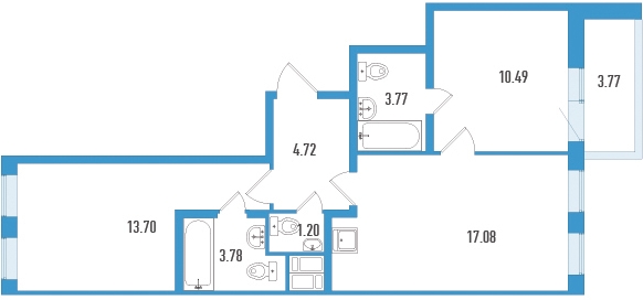 3-комнатная квартира в ЖК Дом у Каретного на 3 этаже в 3 секции. Сдача в 2 кв. 2020 г.