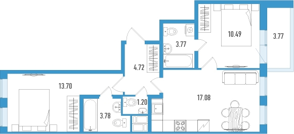 3-комнатная квартира с отделкой в ЖК Черная Речка на 11 этаже в 1 секции. Сдача в 4 кв. 2023 г.