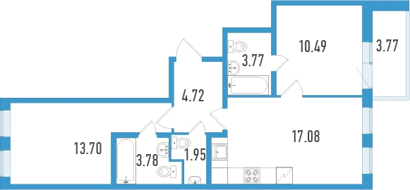 2-комнатная квартира в ЖК Большое Путилково на 7 этаже в 3 секции. Сдача в 3 кв. 2026 г.