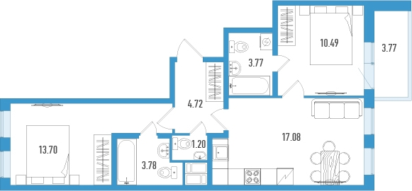3-комнатная квартира в ЖК Дом у Каретного на 6 этаже в 4 секции. Сдача в 2 кв. 2020 г.