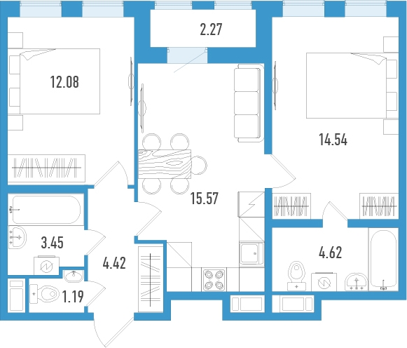 1-комнатная квартира (Студия) в ЖК Большое Путилково на 12 этаже в 3 секции. Сдача в 3 кв. 2026 г.