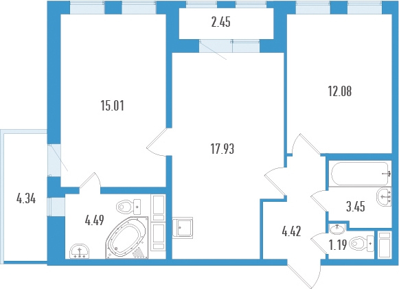 2-комнатная квартира с отделкой в ЖК Большое Путилково на 16 этаже в 1 секции. Сдача в 2 кв. 2026 г.