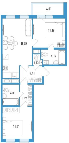 2-комнатная квартира с отделкой в ЖК AEROCITY CLUB на 7 этаже в е секции. Сдача в 4 кв. 2021 г.