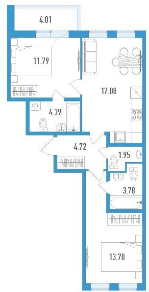 2-комнатная квартира с отделкой в ЖК Большое Путилково на 3 этаже в 4 секции. Сдача в 3 кв. 2026 г.
